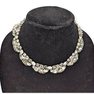 Vintage Lisner Silver Tone & Clear Rhinestone Necklace Read Description